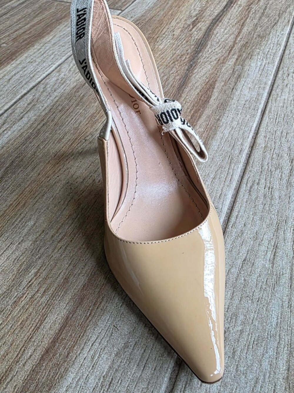 Dior J'Adior Technical Embroidered Ribbon Nude Patent Leather Shoe Eur.